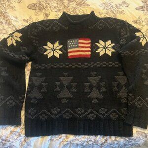Rare Ralph Lauren Sport Flag and Snowflake Motif Knit Sweater, Unisex, Size L
